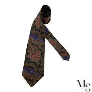 BRIONI Brown Paisley Silk Tie Hand Made In Italy 59" x 3.5" EX COND
